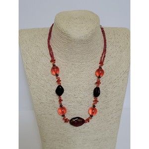 Translucent Beaded Necklace Red  Double Strand Costume  Jewelry